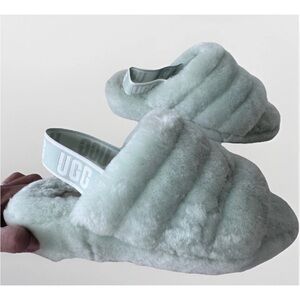 UGG FLUFF YEAH SLIDE RETRO MINT MOCASSIN SLIP ON SANDAL SHOES FLATS SIZE 7